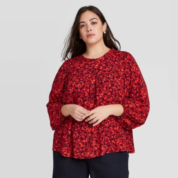 A new day Viscose floral print bright red blouse XXL - Picture 1 of 12